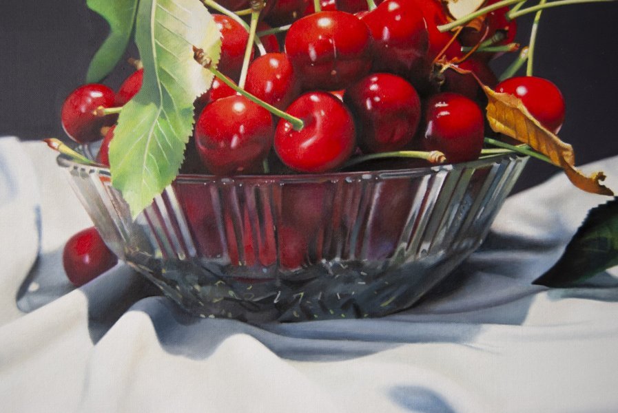 Immagine aggiuntiva 3: Fotorealismo Natura morta Pittura "Natura morta di ciliegie iperrealistica", pittore Valeri Tsvetkov olio tela 