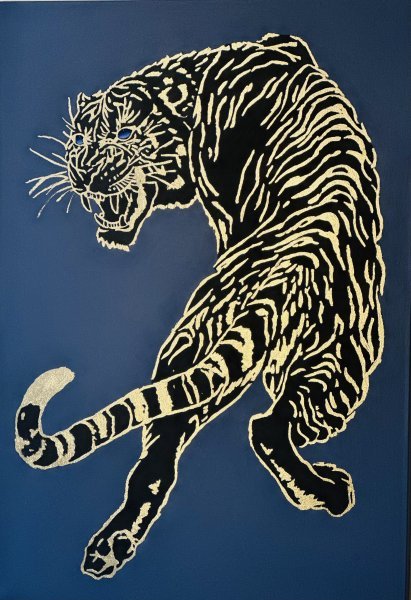 Minimalisme Animalisme Peinture "Fureur dorée" peintre Larisa Robins acrylique toile 