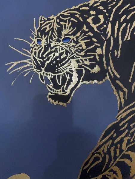 Image supplémentaire 2: Minimalisme Animalisme Peinture "Fureur dorée", peintre Larisa Robins acrylique toile 