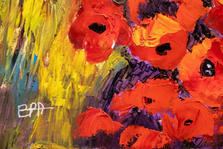 Imagen adicional 1: Arte moderno Paisaje Pintura "Amapolas en Provenza", pintor Patrick BAUQUEL óleo lienzo 