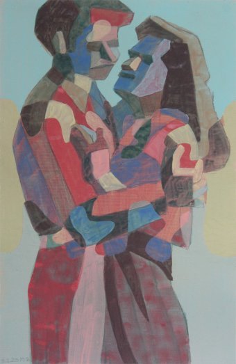 Pintura "Pareja #14", pintor Martin Singer acrílico papel en Jose Art Gallery