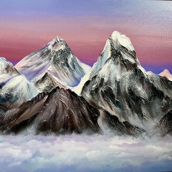 Everest Mountain Landscape Painting by Anna Shkolik