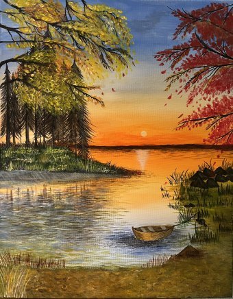 Pittura "Sussurro dorato dell'autunno", pittore Viktoriia Adamchuk acrilico tela alla Jose Art Gallery