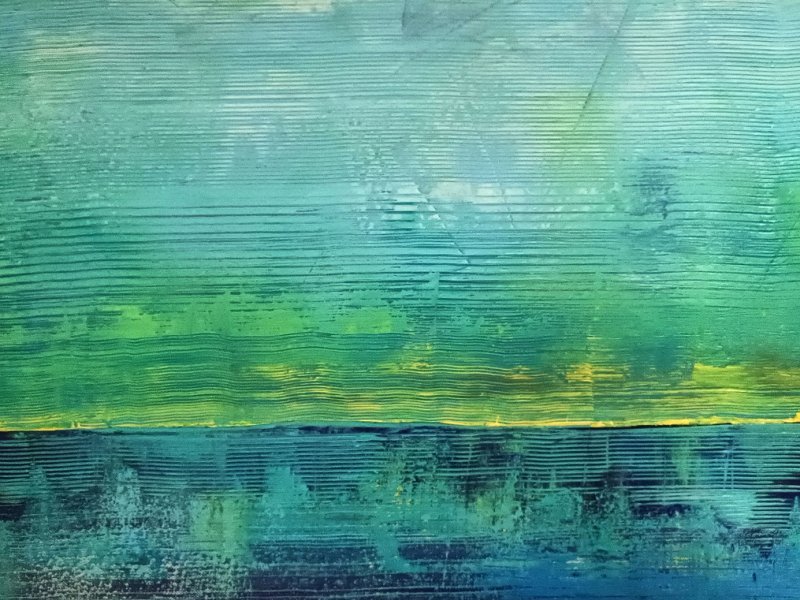 Abstract Marine Art Painting Tranquility's Edge: Blue River by painter Julia Solarte acrylic canvas 