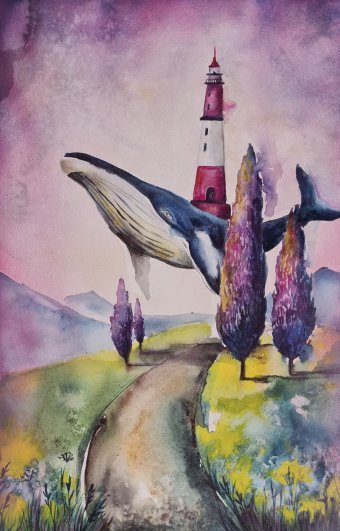 Painting "The Guardian of Dreams" by painter Evgenia Smirnova watercolor paper at Jose Art Gallery