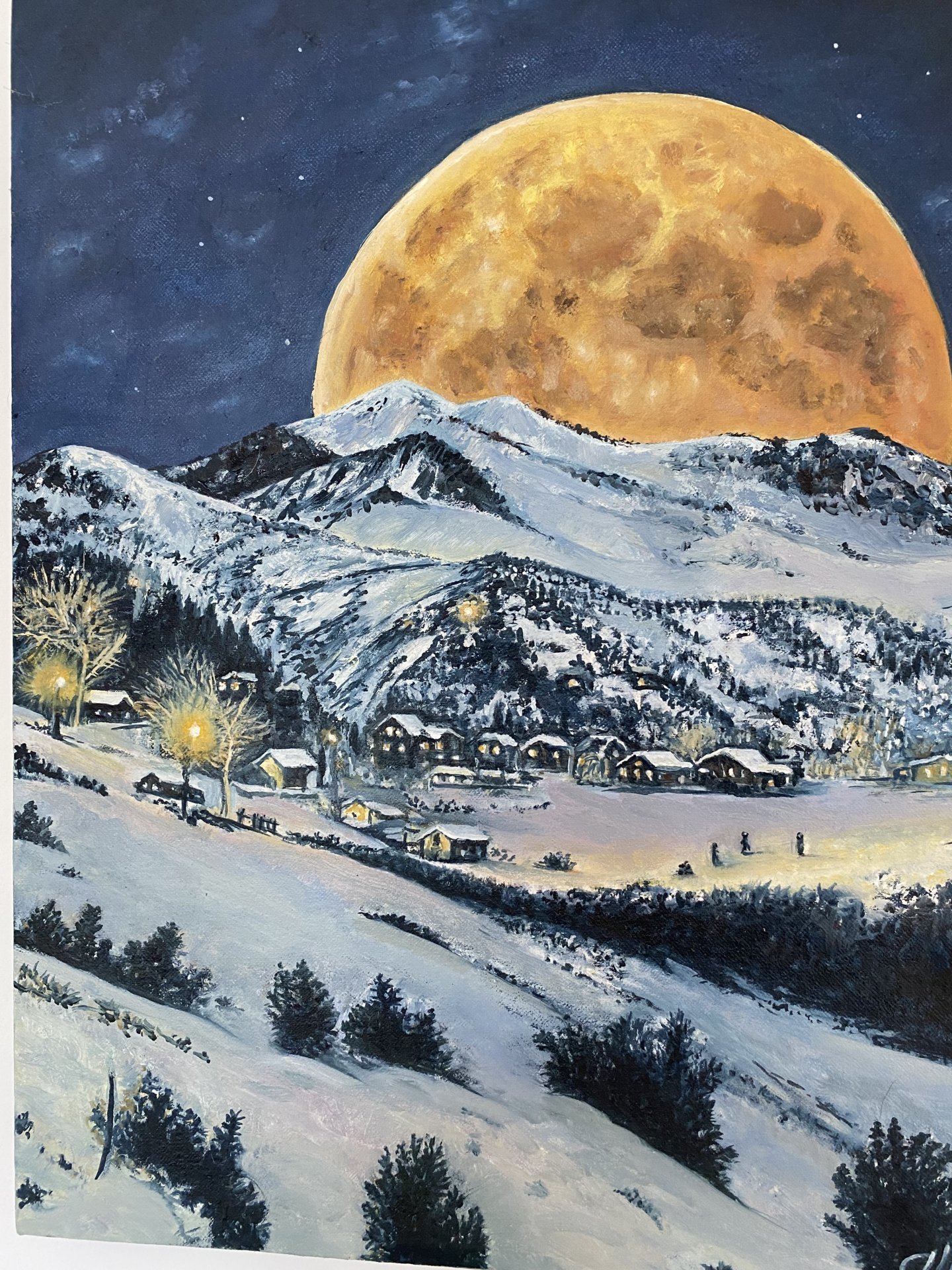 Full moon over Switzerland Painting by Svetlana Pataridze