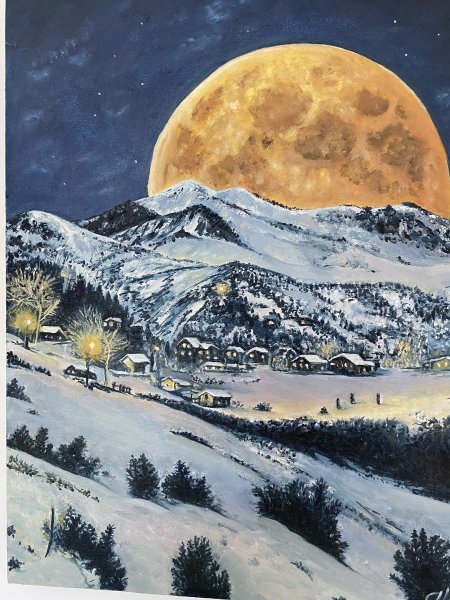 Full moon over Switzerland Painting by Svetlana Pataridze