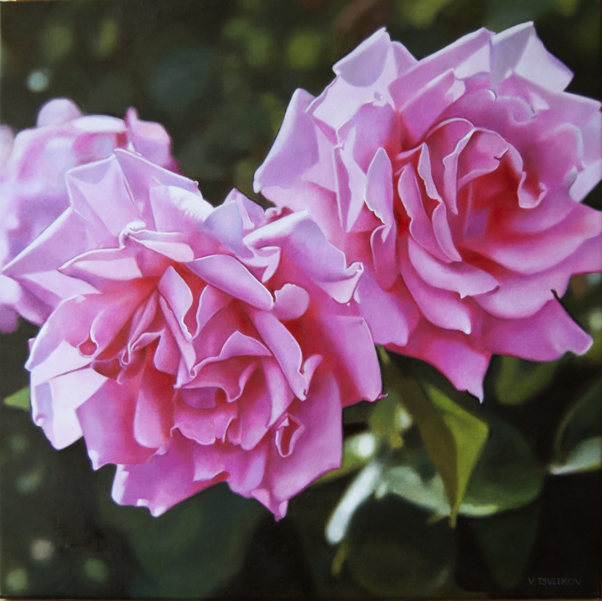 Pink Roses: A Floral Realism Painting by Valeri Tsvetkov
