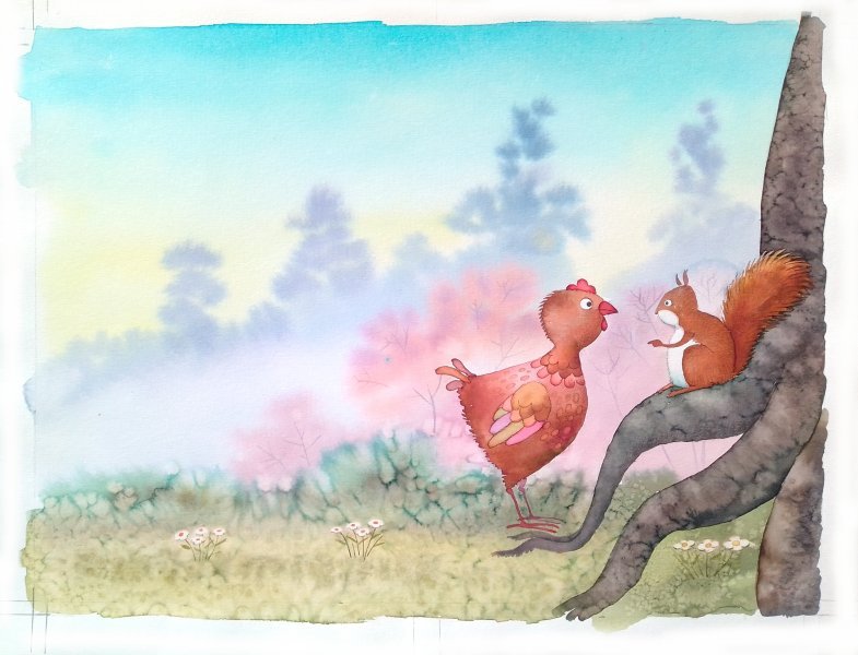 THE HEN AND THE SQUIRREL Painting by Manuel U.Lima