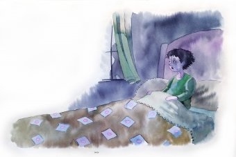 Painting "Nightmare Night" by painter Manuel U.Lima watercolor cardboard at Jose Art Gallery
