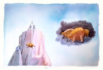 Pintura "Osos Rescatados", pintor Manuel U.Lima acuarela cartulina en Jose Art Gallery