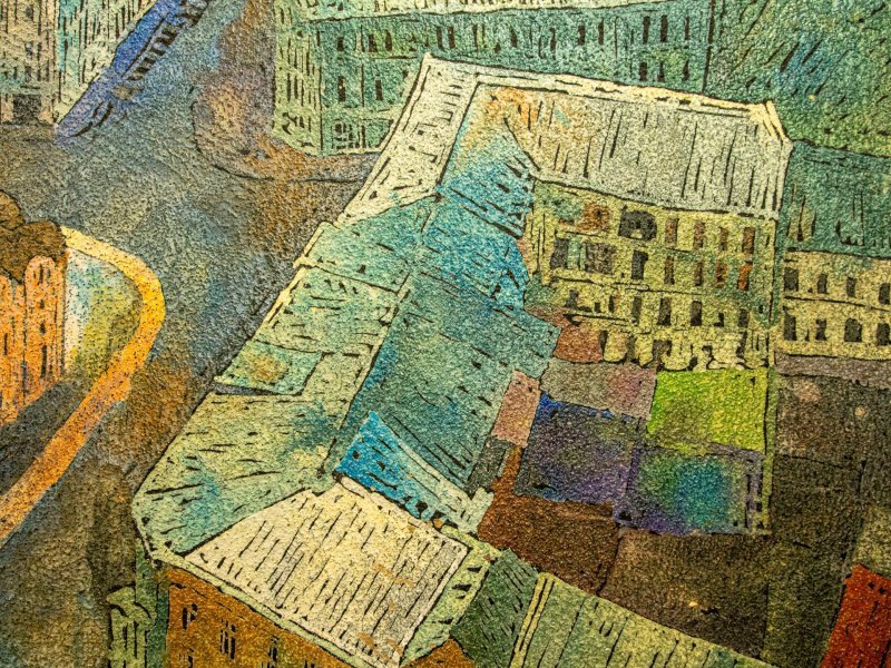 Image supplémentaire 1: Art conceptuel Paysage urbain Peinture "Rencontre de rues", peintre Sergiy Kovalov technique mixte toile 