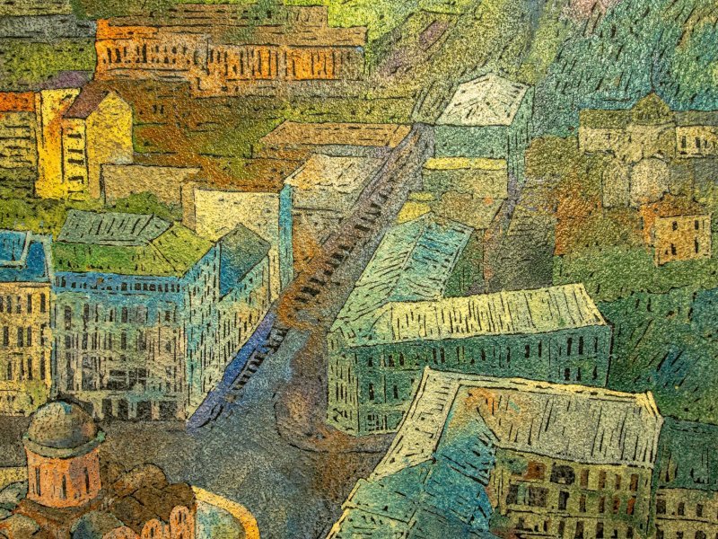 Image supplémentaire 3: Art conceptuel Paysage urbain Peinture "Rencontre de rues", peintre Sergiy Kovalov technique mixte toile 