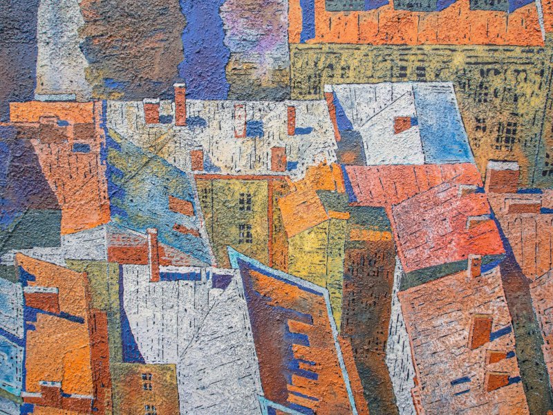 Image supplémentaire 1: Art conceptuel Paysage urbain Peinture "Firmament", peintre Sergiy Kovalov technique mixte toile 