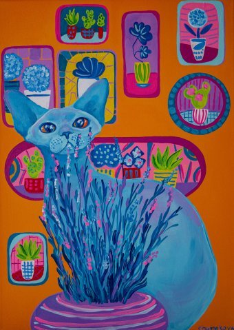 Painting Cat and Lavender, 2