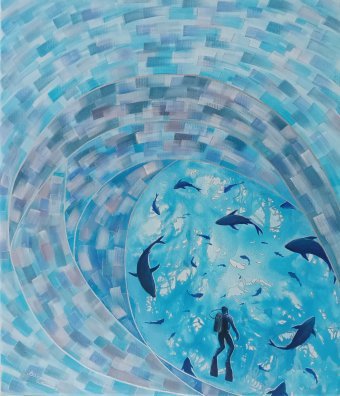 Painting "Whispers of the Deep: Oceanic Dreamscape" by painter Iryna Baranova acrylic canvas at Jose Art Gallery