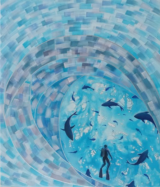 Abstract Marine Art Painting Whispers of the Deep: Oceanic Dreamscape by painter Iryna Baranova acrylic canvas 