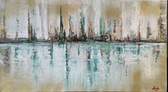Pintura "Reflexión del paisaje urbano abstracto en armonía", pintor Inna Odnorog técnica mixta lienzo en Jose Art Gallery