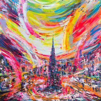 Gráfico "Ciudad D", ilustrador Asiya Ray pintura acrílica lienzo en Jose Art Gallery