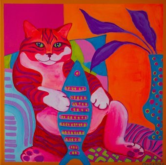 Painting Cat with fish, 2025
