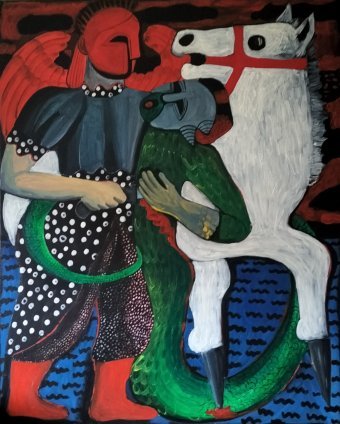 Painting "St. George: Victory over Evil" by painter Irinka Sichinava oil canvas at Jose Art Gallery