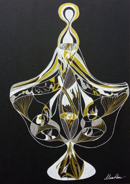 Minimalisme Familial Graphique "Or noir et argent : la beauté invisible" illustrateur MeaHau technique mixte papier 