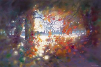 Pittura "Chiamata invernale", pittore Gill Bustamante olio tela alla Jose Art Gallery