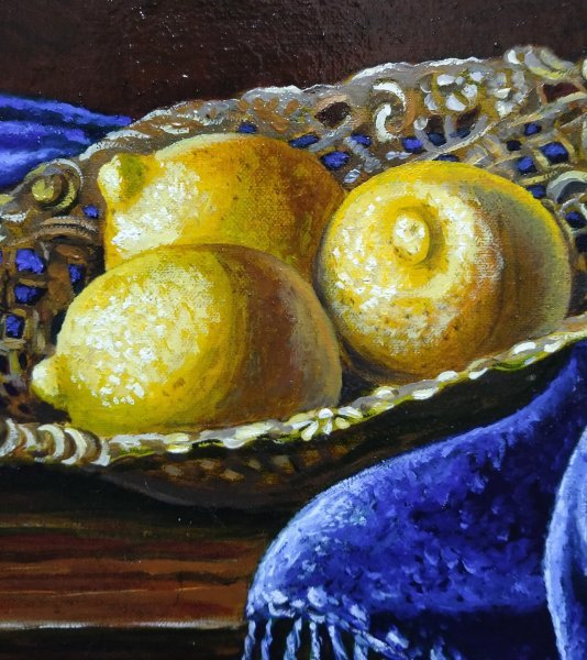 Additional view 1: Realism Still-Life Painting Lemons on a tray by painter YULIIA NOVIKOVA oil canvas 