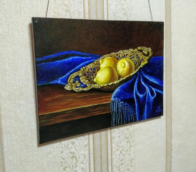 Additional view 6: Realism Still-Life Painting Lemons on a tray by painter YULIIA NOVIKOVA oil canvas 
