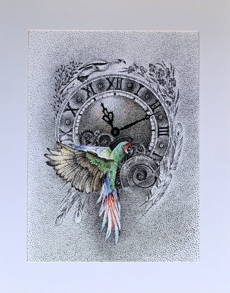 Additional view 1: Conceptual Mythological Drawing Time flies by illustrator Aprel drawing ink paper 