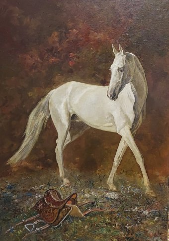 Drawing "Akhalteke horse" by illustrator Chary Jafarov oil paint canvas at Jose Art Gallery