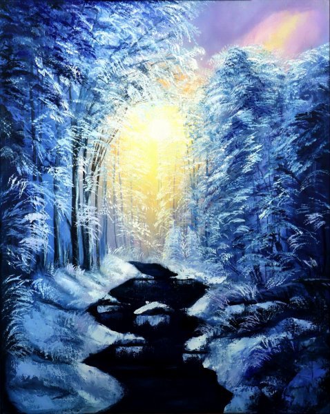 Fairytale Winter: Winter Landscape Painting by Olena Medvedska