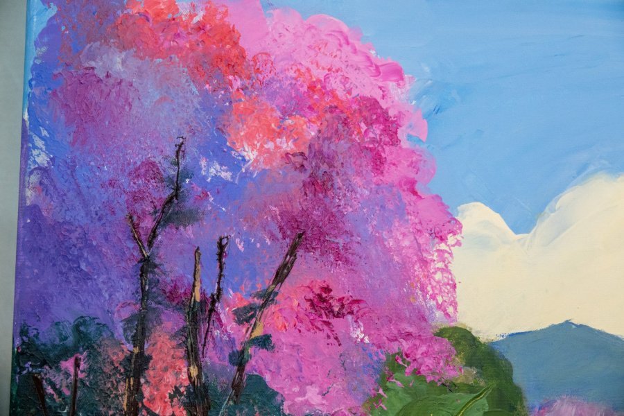 Additional view 3: Figurative Landscape Painting Almond tree in bloom in spring by painter Patrick BAUQUEL acrylic canvas 