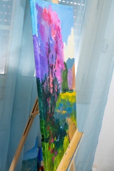 Additional view 4: Figurative Landscape Painting Almond tree in bloom in spring by painter Patrick BAUQUEL acrylic canvas 