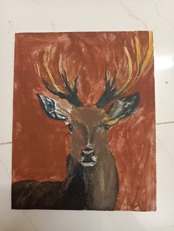 Pintura "Arte antiguo envejecido: un ciervo moderno", pintor Black Dragon acuarela lienzo en Jose Art Gallery