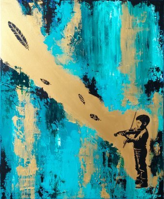 Pintura "El vuelo musical", pintor Axelle Biltgen acrílico lienzo en Jose Art Gallery