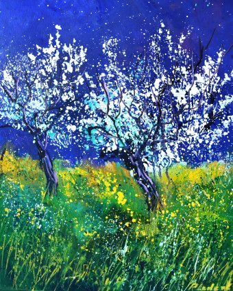 Two blooming appletrees
