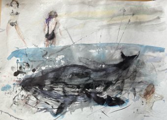 Pintura "Ballena", pintor Vera Minina acuarela papel en Jose Art Gallery