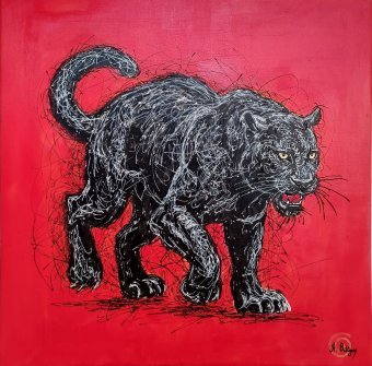 Painting "Black panther" by painter Axelle Biltgen acrylic canvas at Jose Art Gallery