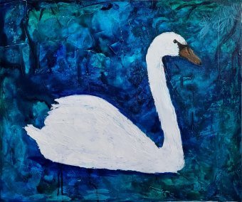 Painting "White swan " by painter Axelle Biltgen acrylic canvas at Jose Art Gallery