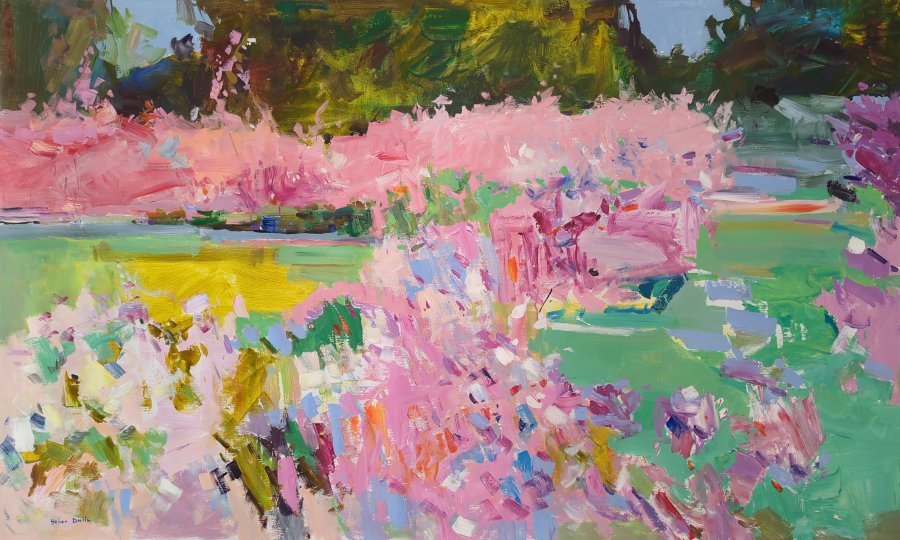 Impressionism Landscape Painting My spring garden by painter Yehor Dulin acrylic canvas 