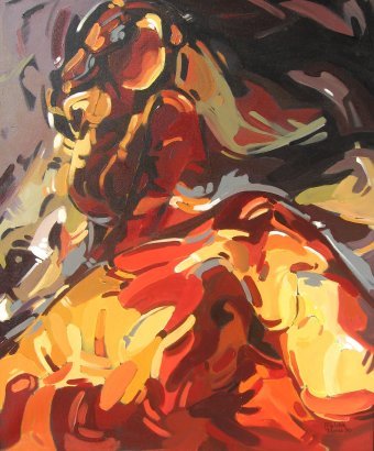 Painting "Woman with dog" by painter Meliha Yilmaz oil canvas at Jose Art Gallery