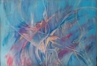 Peinture "Abstraction bleue délicate avec passion", peintre Julia Solarte acrylique toile à la Jose Art Gallery