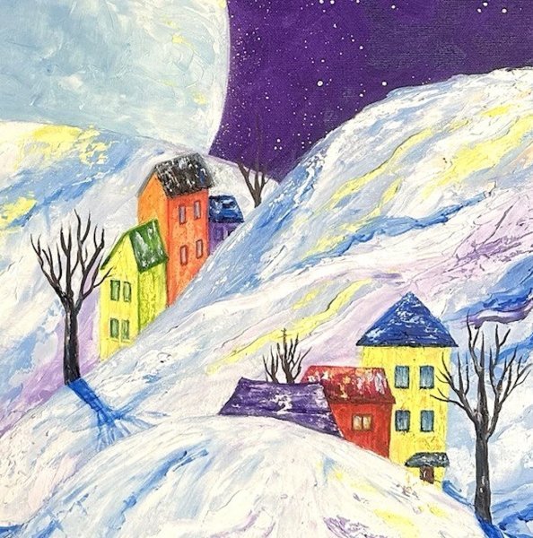 Дополнительное изображение 2: Импрессионизм Пейзаж Живопись "Зимняя Луна" живописец Людмила Рябкова масло холст 