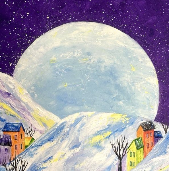 Дополнительное изображение 4: Импрессионизм Пейзаж Живопись "Зимняя Луна" живописец Людмила Рябкова масло холст 