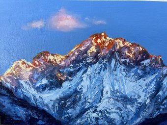 Malerei "Schneebedeckte Gipfel: Berglandschaft", maler/-in Stepan Ribkevich Öl Karton in der Jose Art Gallery