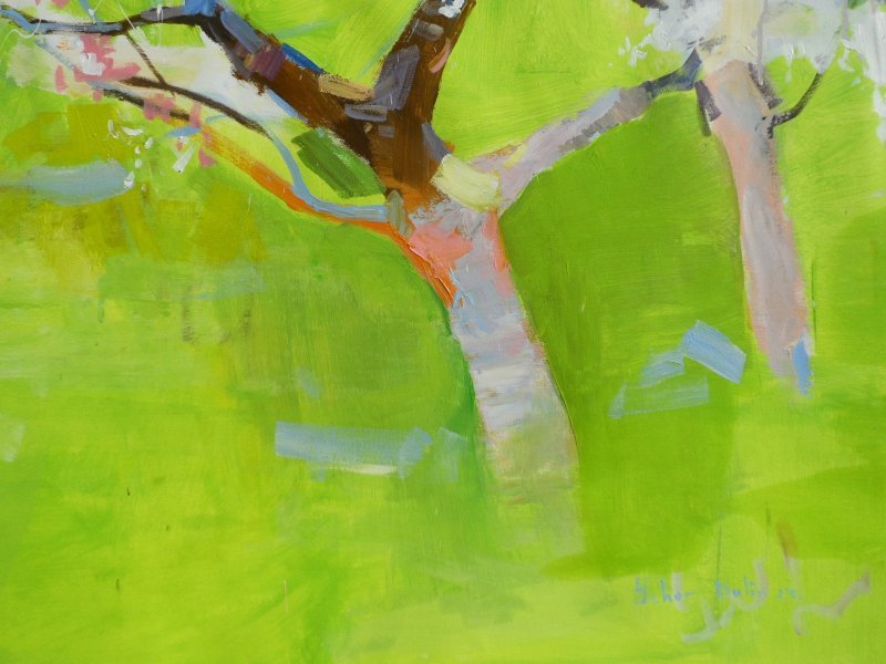 Additional view 1: Expressionism Landscape Painting Spring garden by painter Yehor Dulin acrylic canvas 