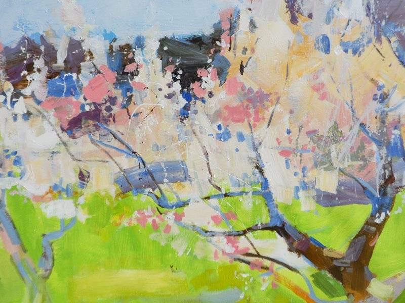 Additional view 9: Expressionism Landscape Painting Spring garden by painter Yehor Dulin acrylic canvas 