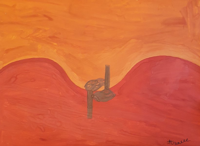 Abstract Landscape Drawing Desert by illustrator Arina Mari gouache paper 