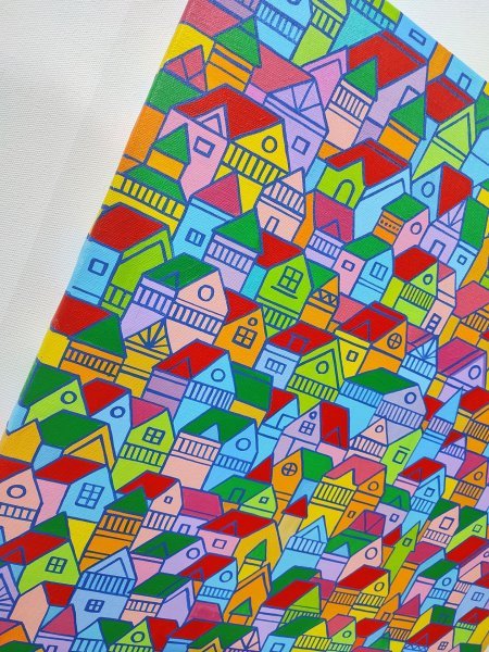 Immagine aggiuntiva 2: Arte moderna Paesaggio urbano Pittura "Mosaico urbano", pittore aditya singh thakur acrilico tela 